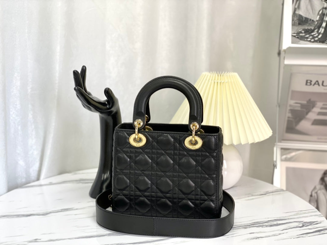 迪D家-Lady dior myABC 羊皮黑色金扣 小號