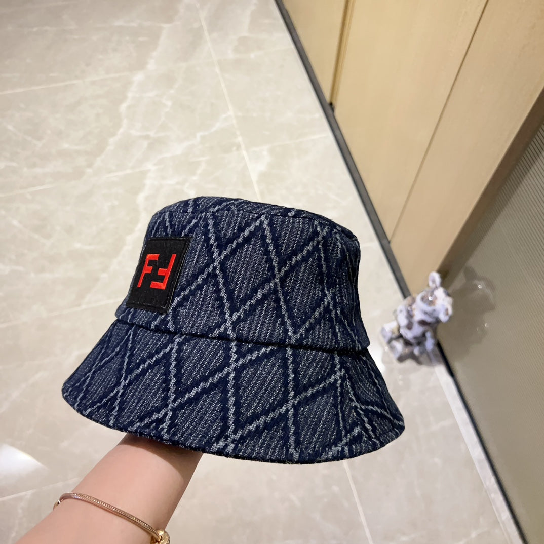 芬F家-2023新款格紋牛仔漁夫帽