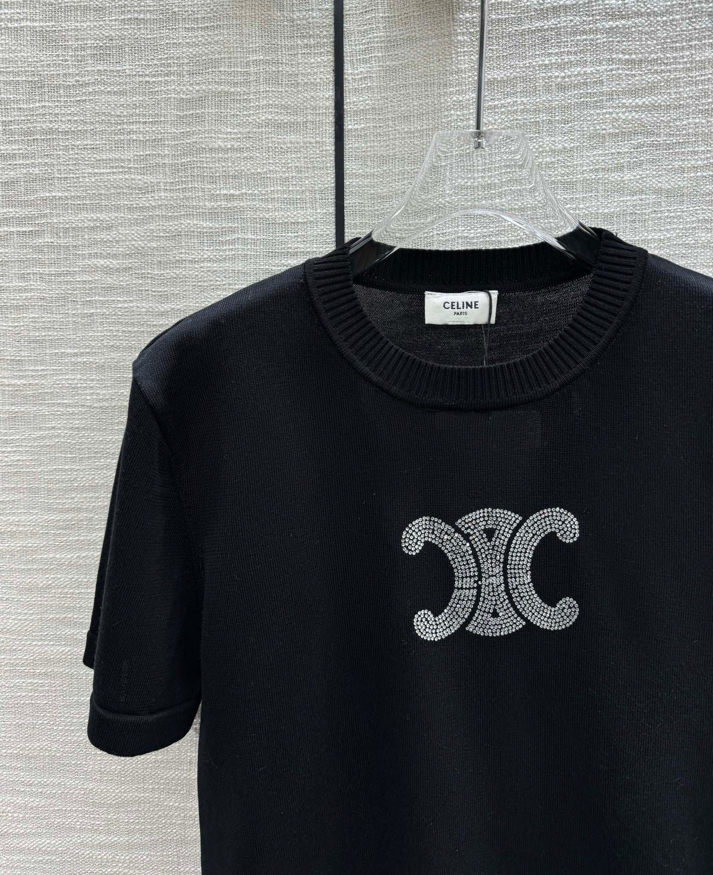 賽C家-2403 24春夏燙鑽logo針織短袖 黑色