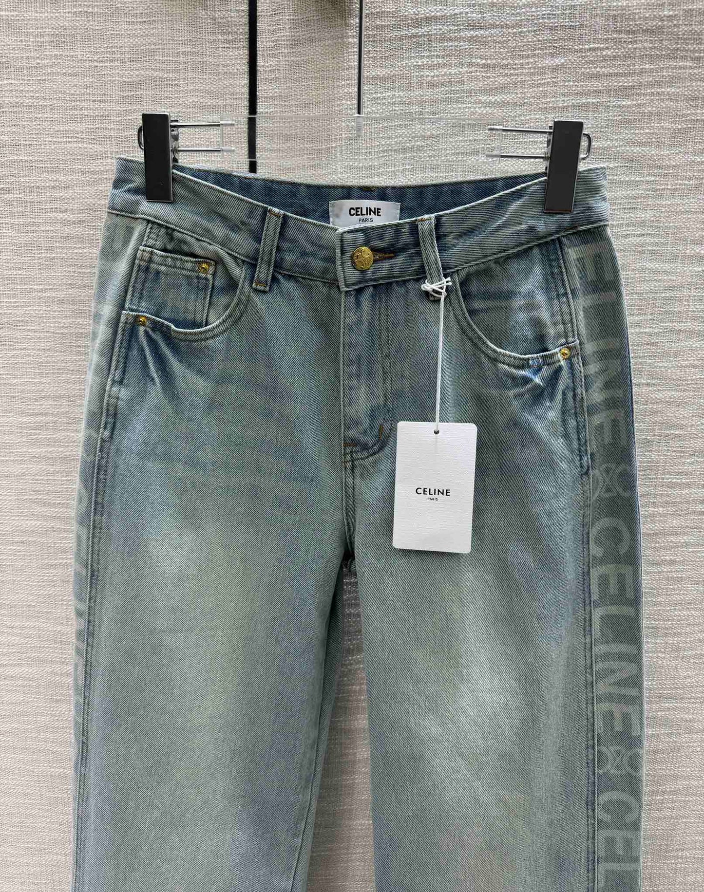 賽C家-2404 撞色logo高腰直筒牛仔褲