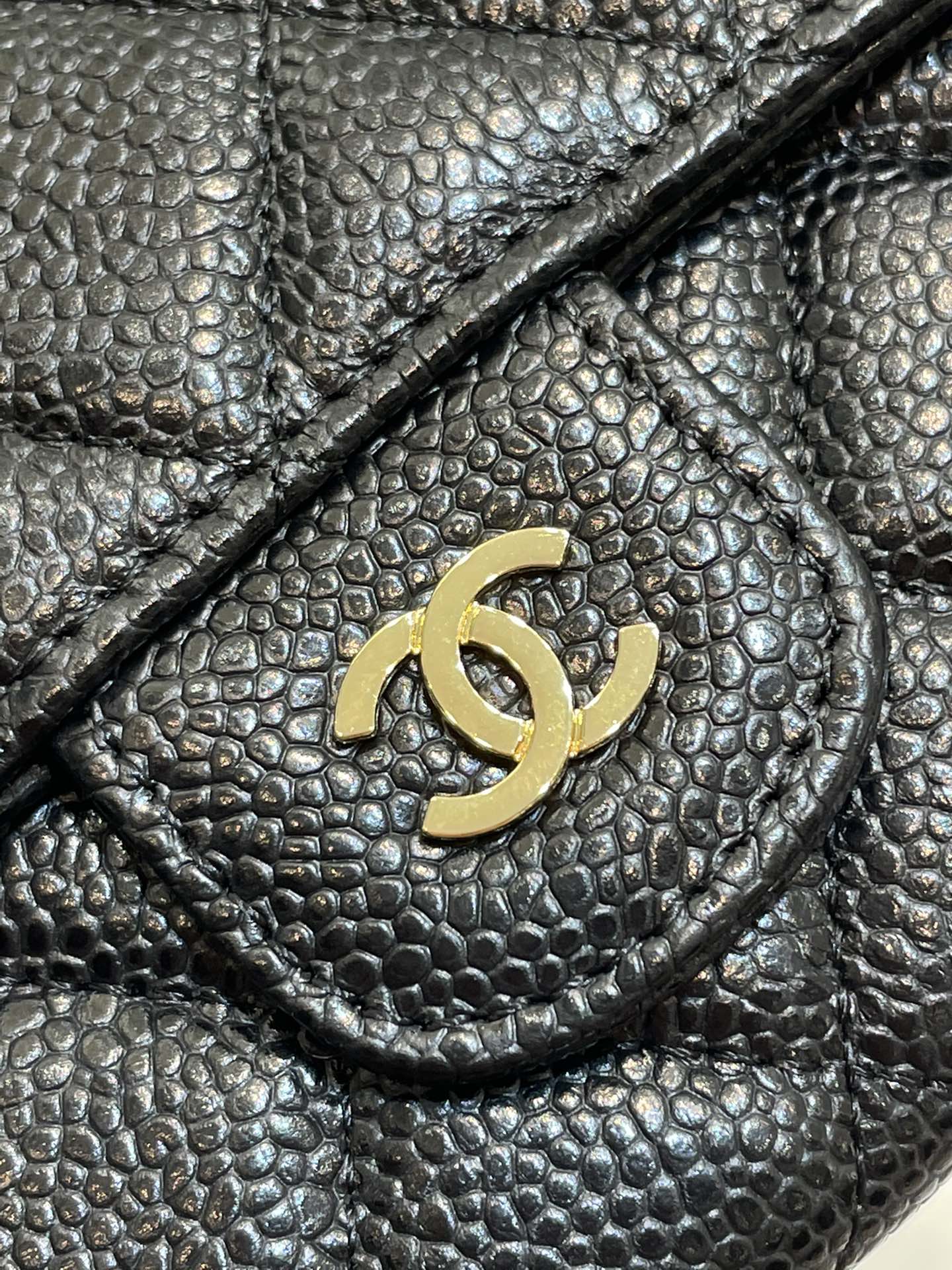 小香家-經典菱格荔枝皮三折長夾 黑色金扣