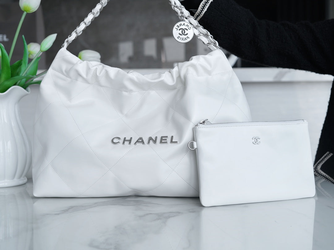 小香家-Chanel 22號手袋 橫版 白銀色