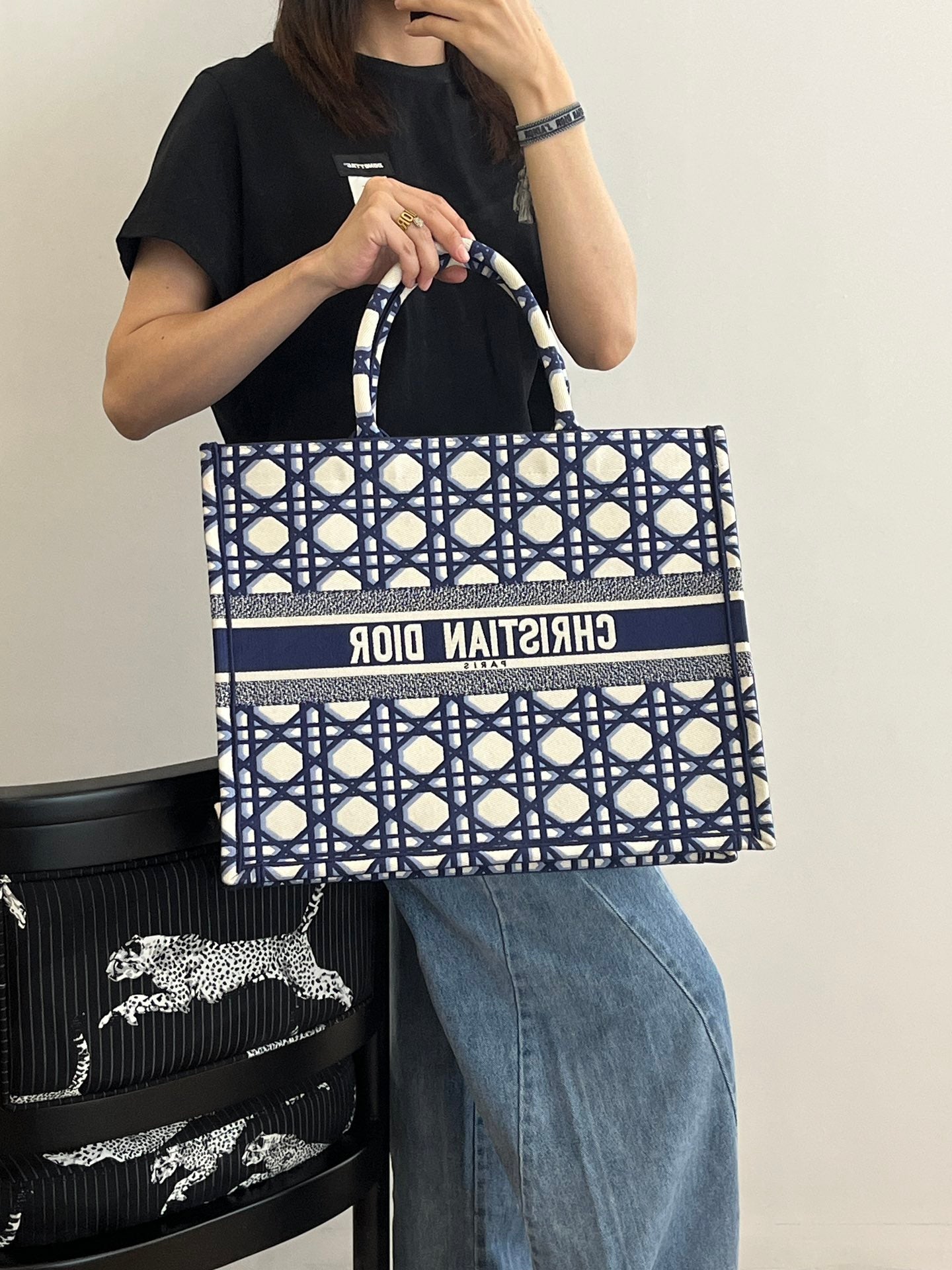 迪D家-2023春夏新款 Tote 藍白拼色 大號