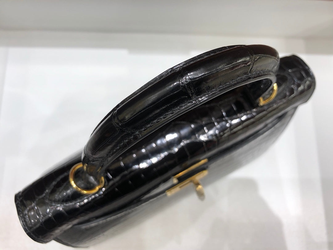 小愛款-Birkin 25 美洲方塊鱷魚 黑色 金扣