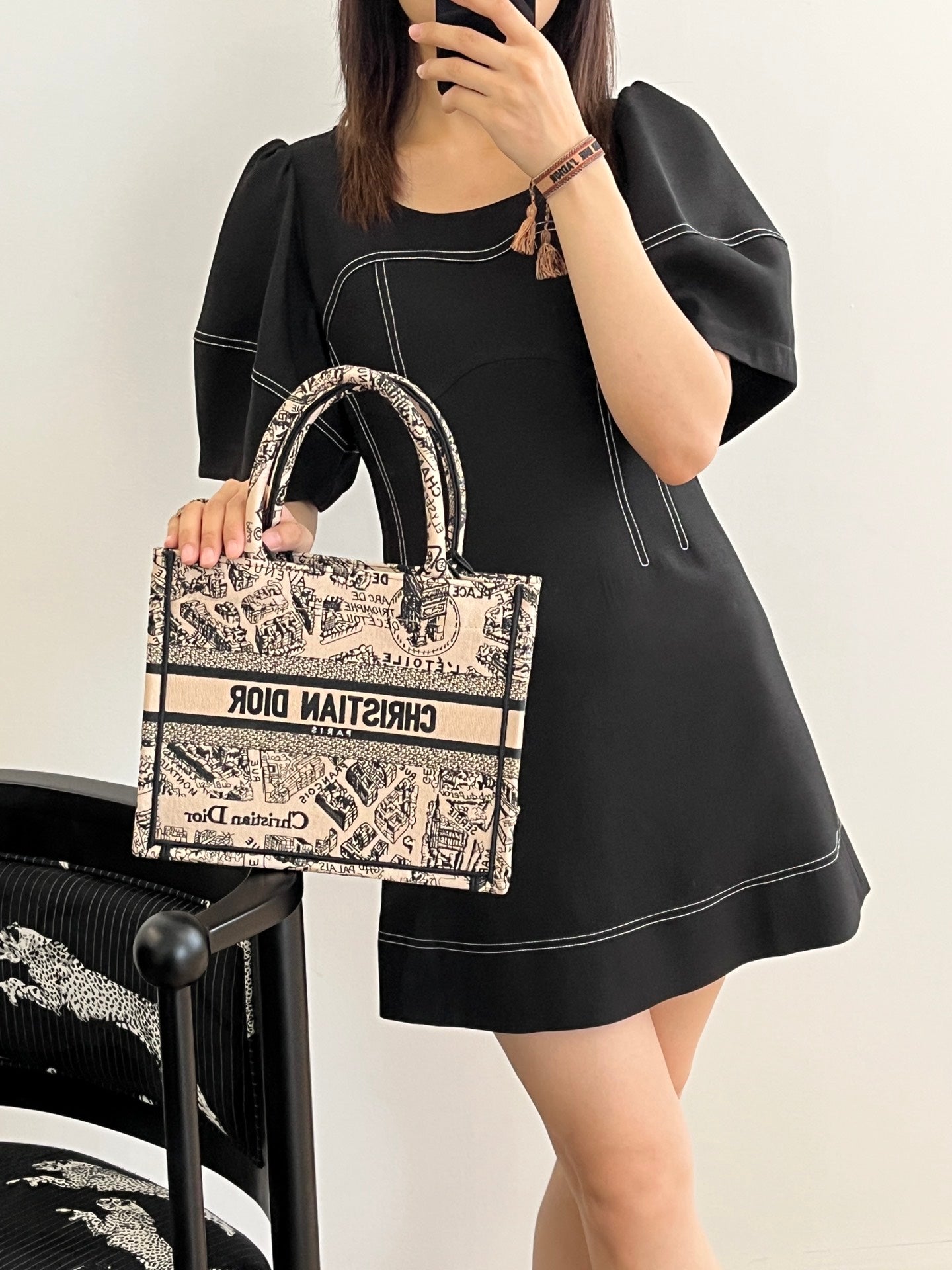 迪D家-2023春夏新款 Tote 巴黎地圖杏色 小號
