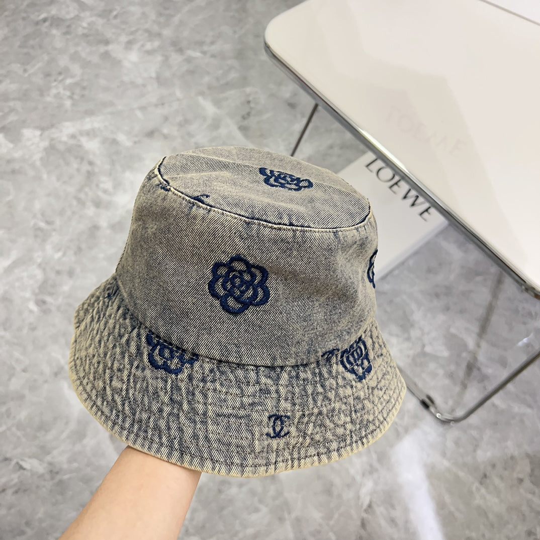 小香家-個性刺繡牛仔漁夫帽 灰色