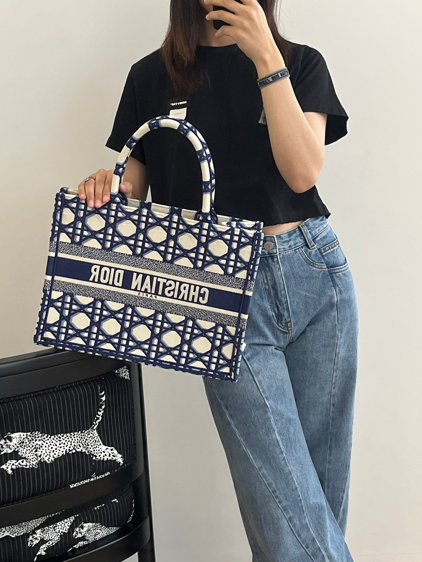 迪D家-2023春夏新款 Tote 藍白拼色 中號