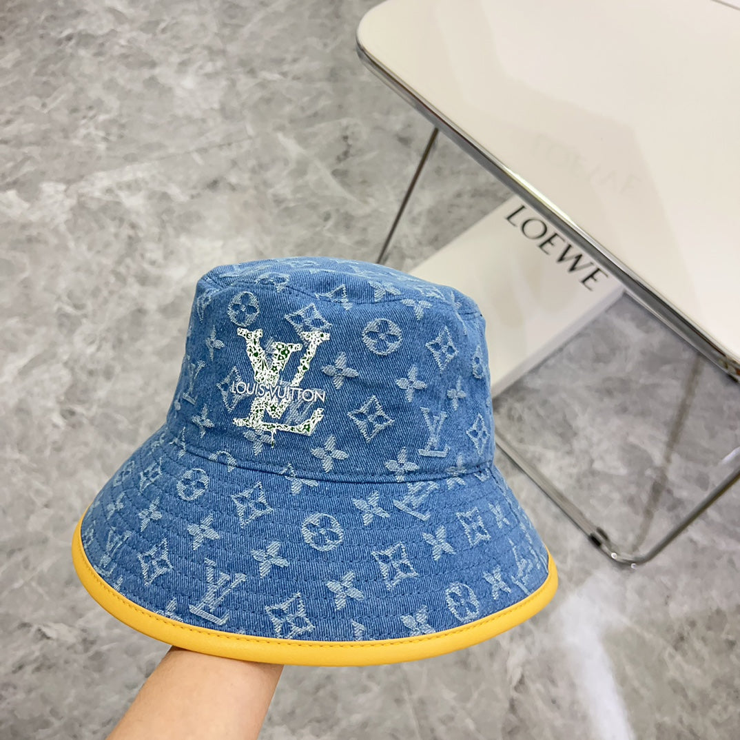 路L家-2024新款皮邊牛仔漁夫帽