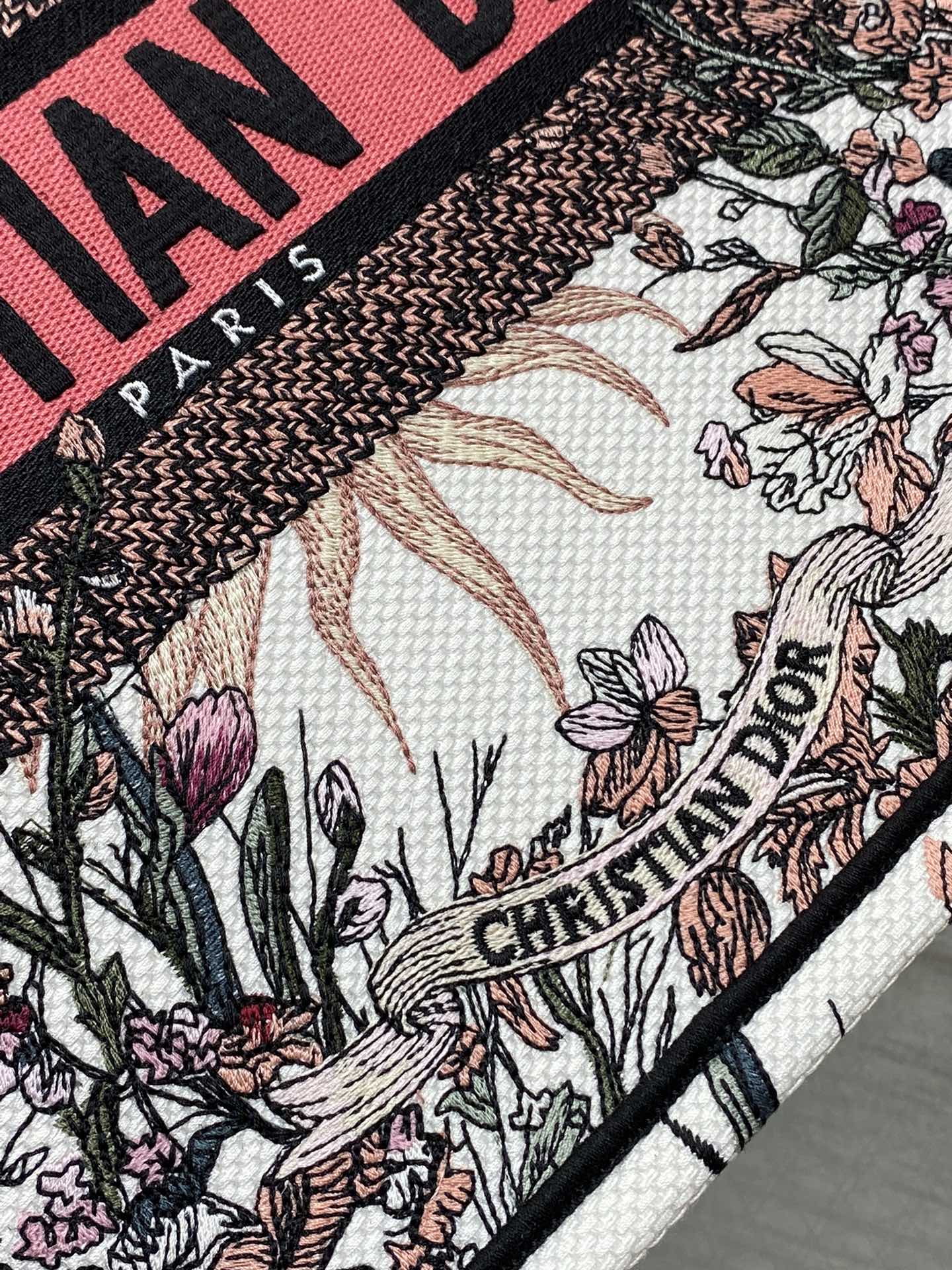 迪D家-2024春夏系列 Book Tote 太陽刺繡 白粉色 中號