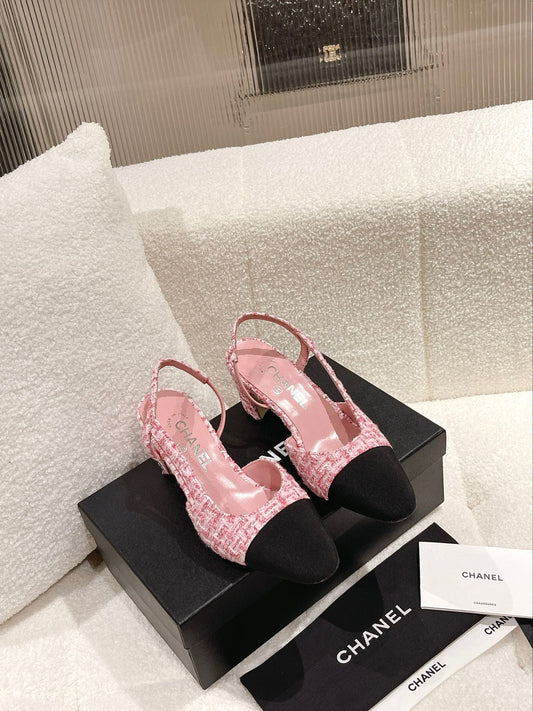 小香家-經典款 slingback 後空拼色低跟涼鞋 粉色