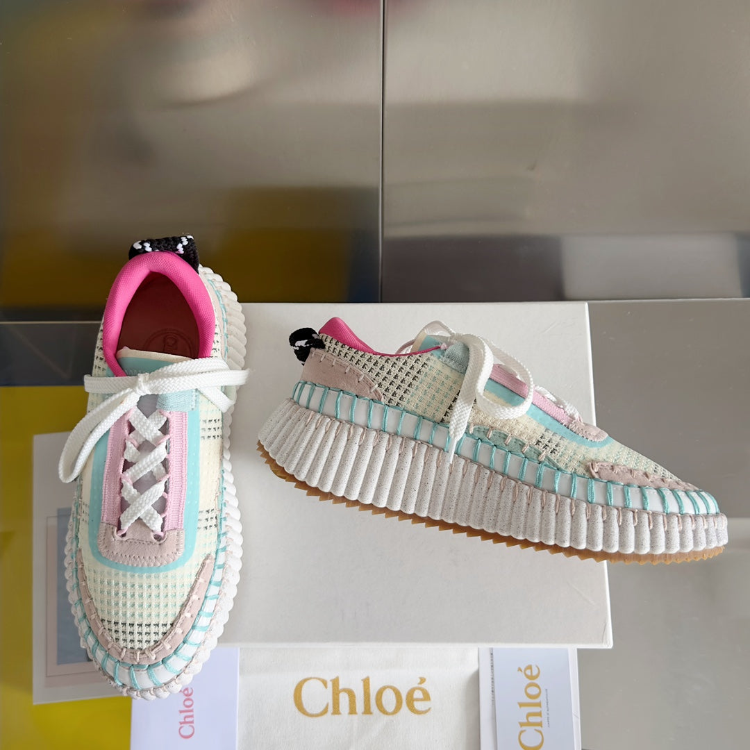 克羅C-Nama sneaker彩虹系列 網面拼色休閒運動鞋 白粉色