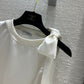 小香家-2404 24s春夏新品蝴蝶結繫帶圓領單袖小上衣 白色