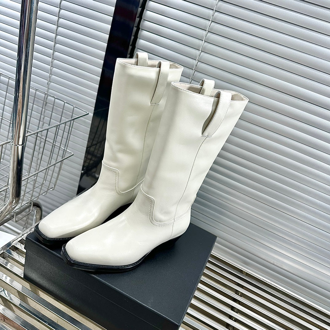 小香家-2023秋冬新款 低跟機車長靴 白色