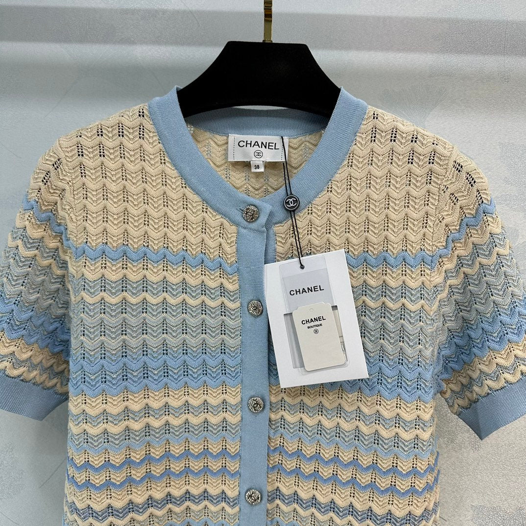 小香家-2404 24春夏新品短袖羊毛上衣 藍色