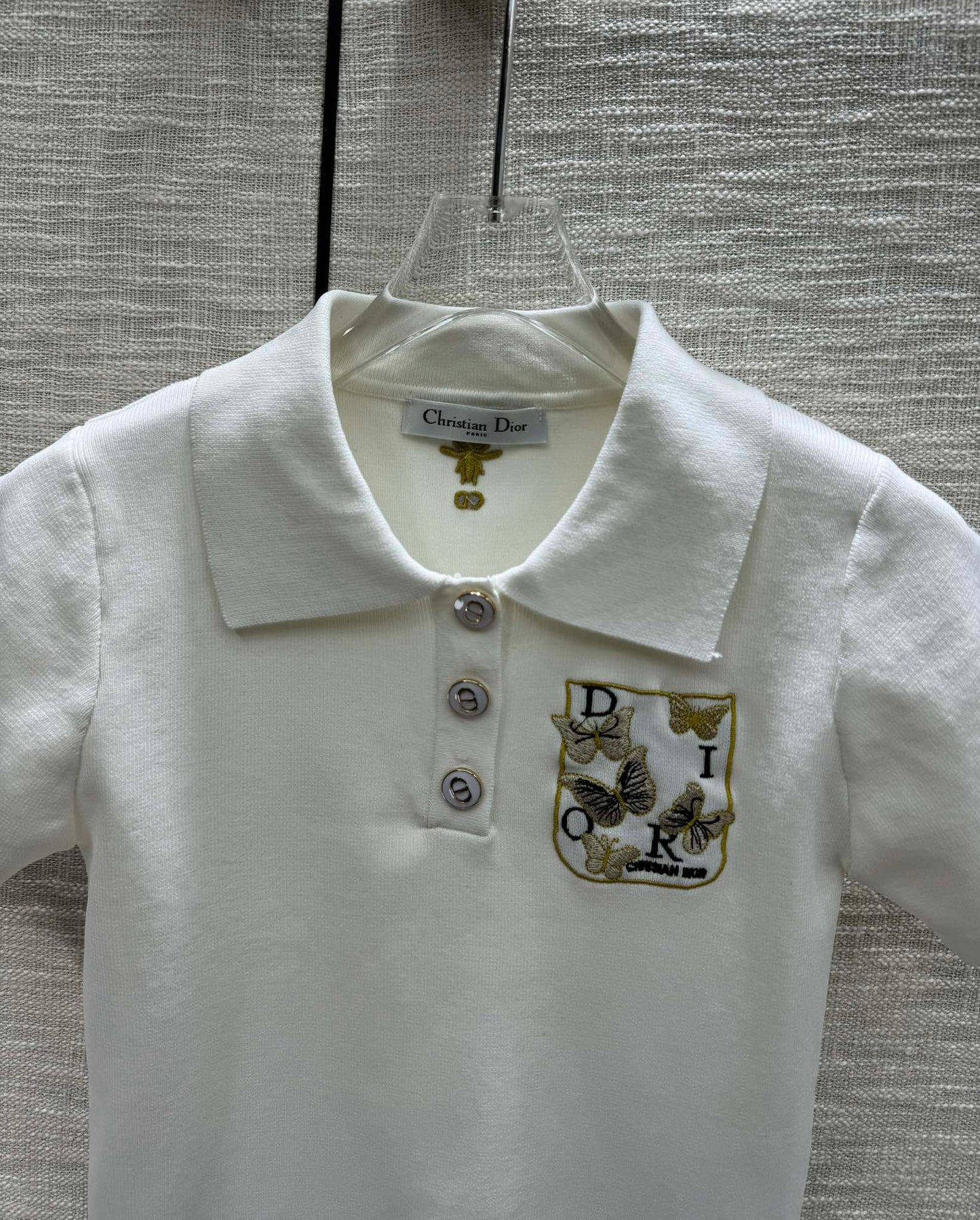 迪D家-2403 刺繡蝴蝶polo領針織短袖 白色