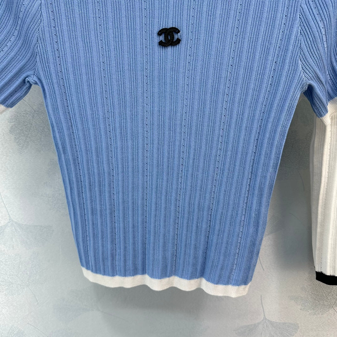小香家-2404 春夏新品絕美小仙女紗線短版上衣 藍色