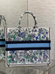迪D家-Book Tote 2023春夏系列 浪漫花刺繡藍色 大號