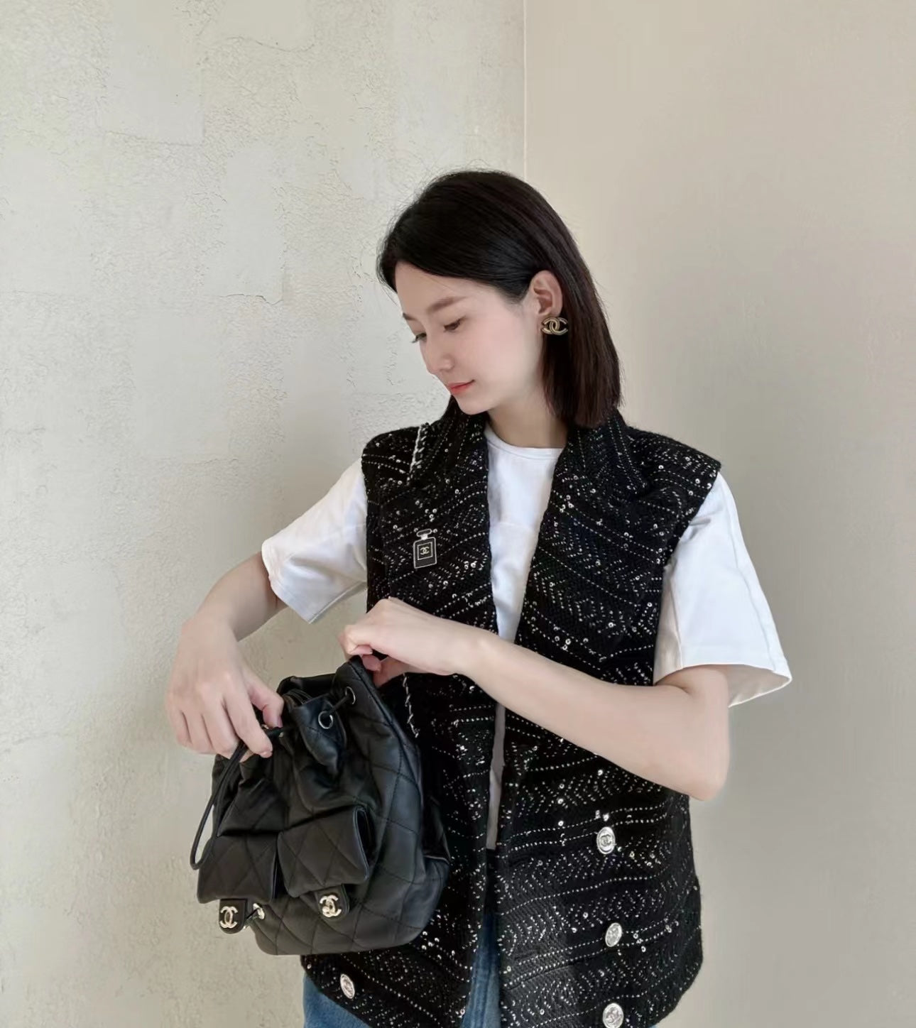 小香家-Chanel 23B 雙肩包背包 黑色