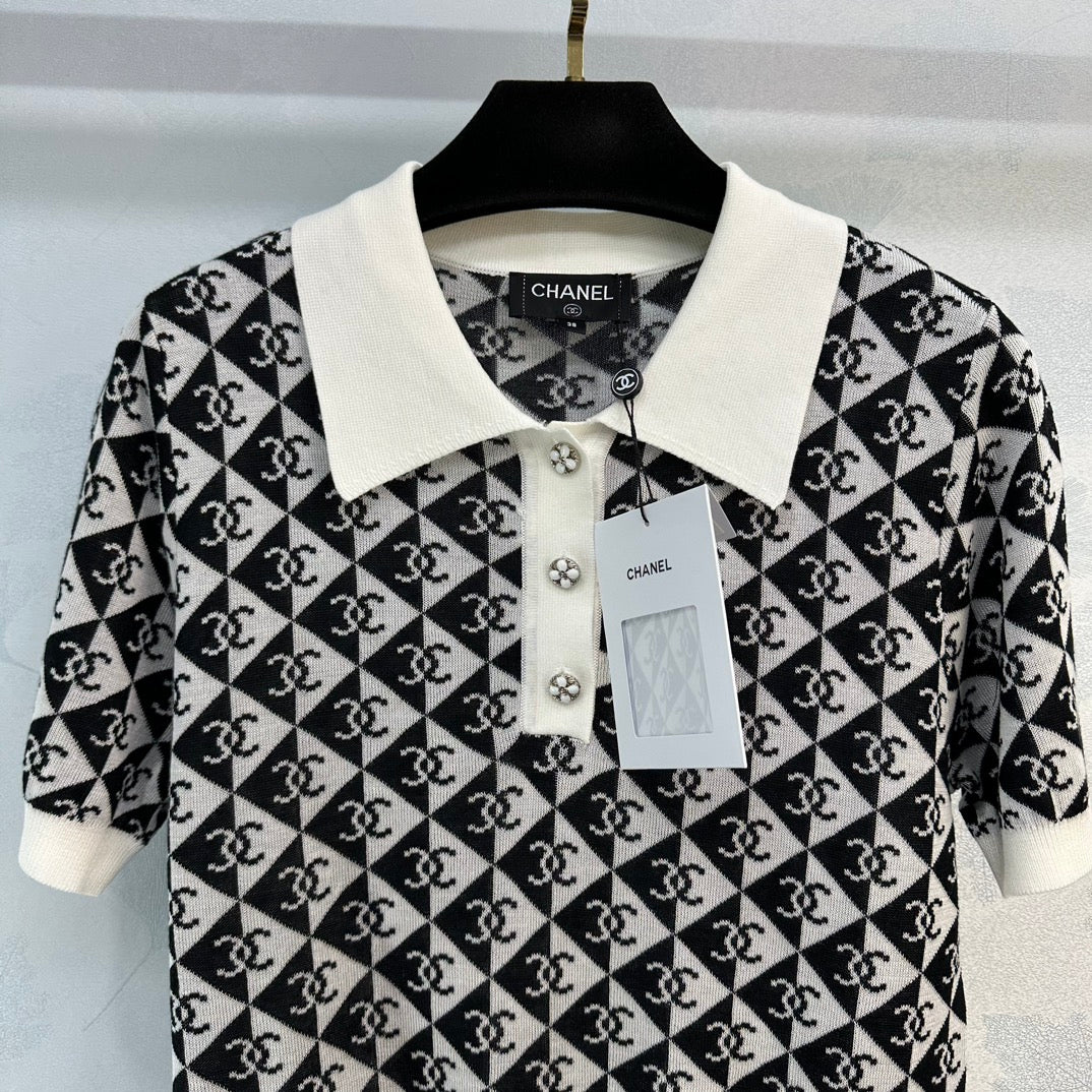 小香家-2404 春夏新品絕美Polo設計紗線短版上衣