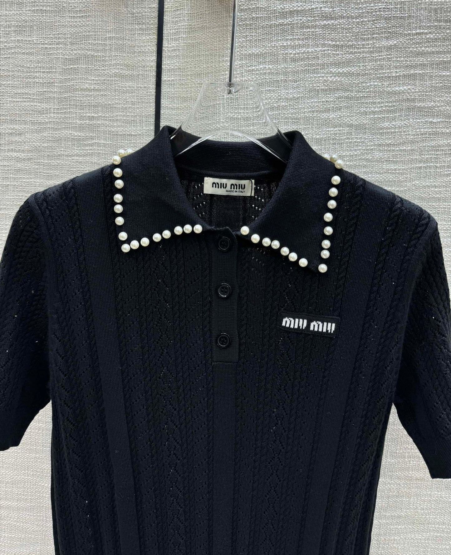 穆M家-2404 法式polo領針織短袖 黑色
