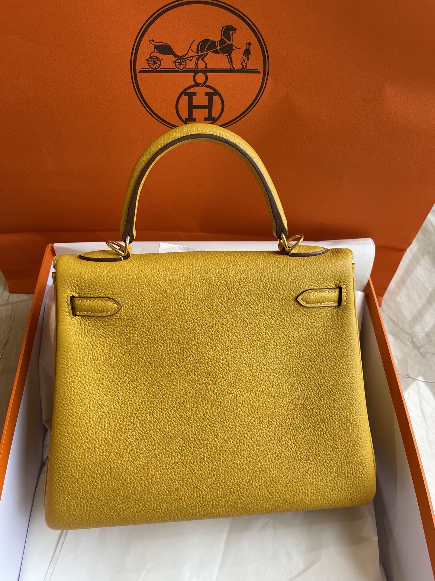 小愛款-Kelly 25 Togo 9D琥珀黃 金扣