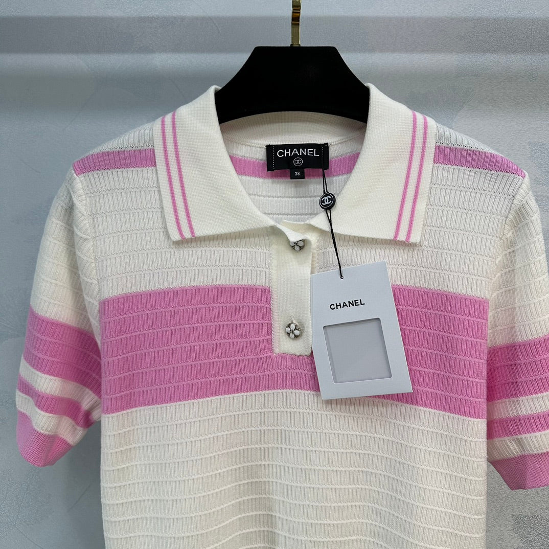小香家-2404 24春夏新品短袖羊毛上衣 粉色