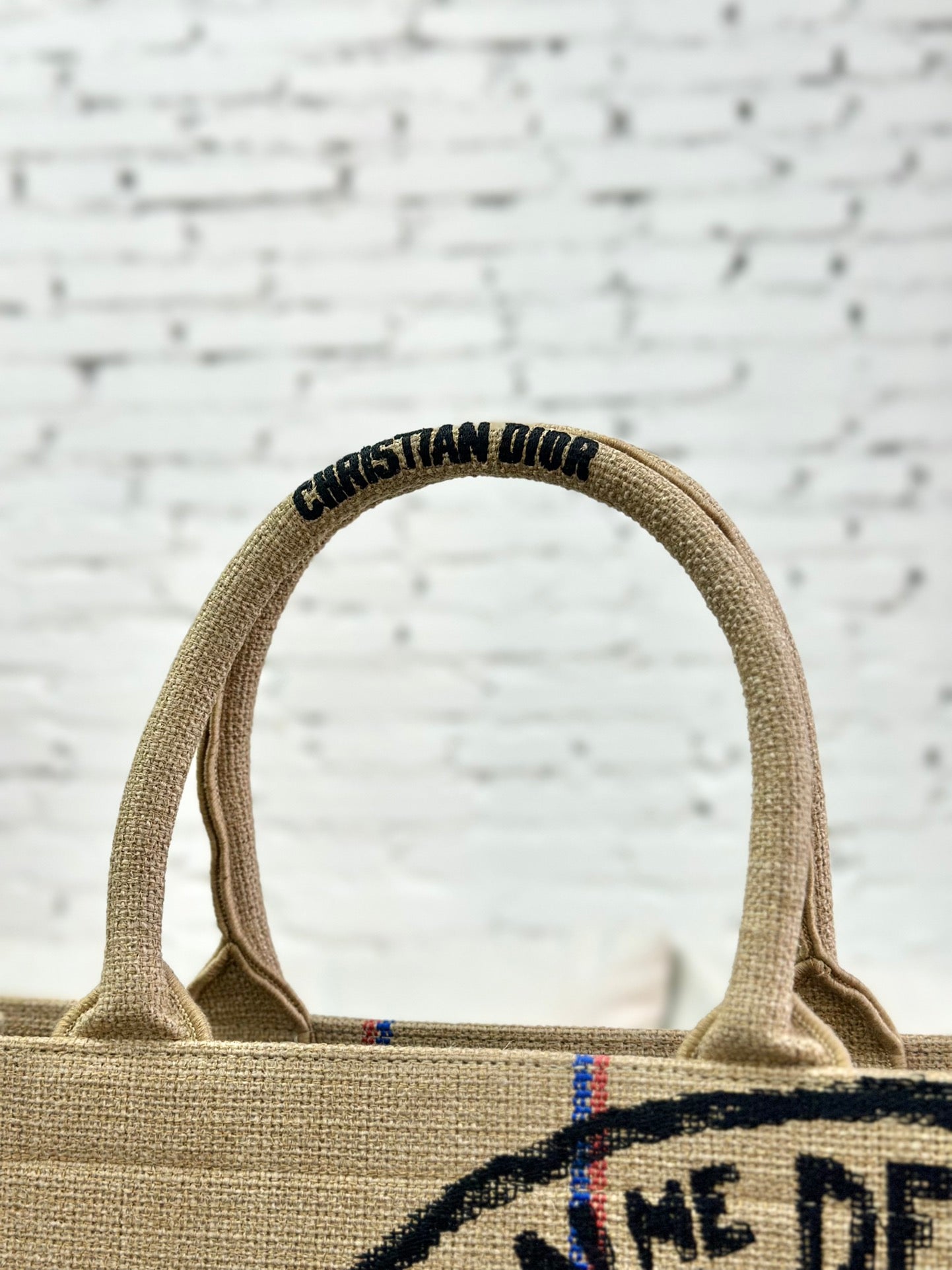 迪D家-大號book托特包 麻色刺繡
