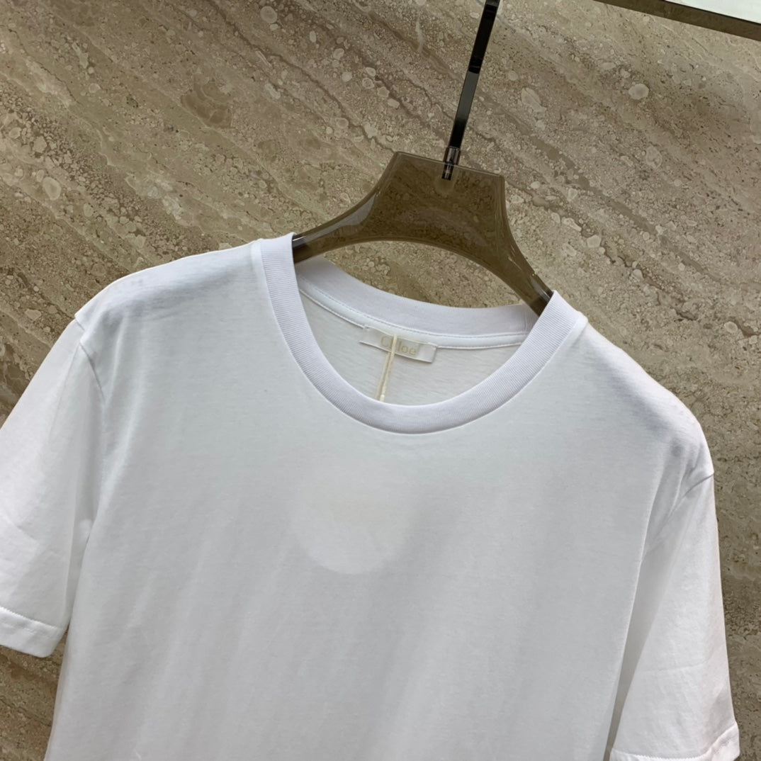克羅C-2403 24SS春夏新款花朵刺繡短袖TEE 白色