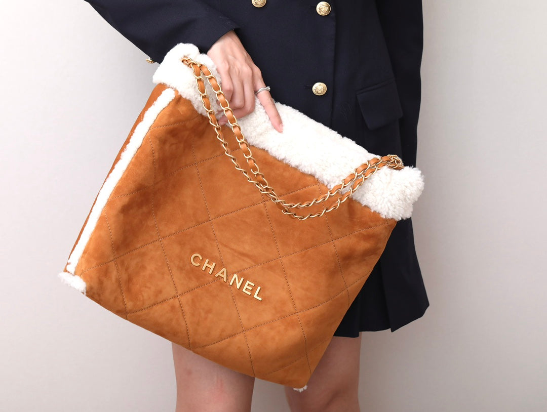 小香家-Chanel 22號手袋 羊羔毛款 焦糖棕色