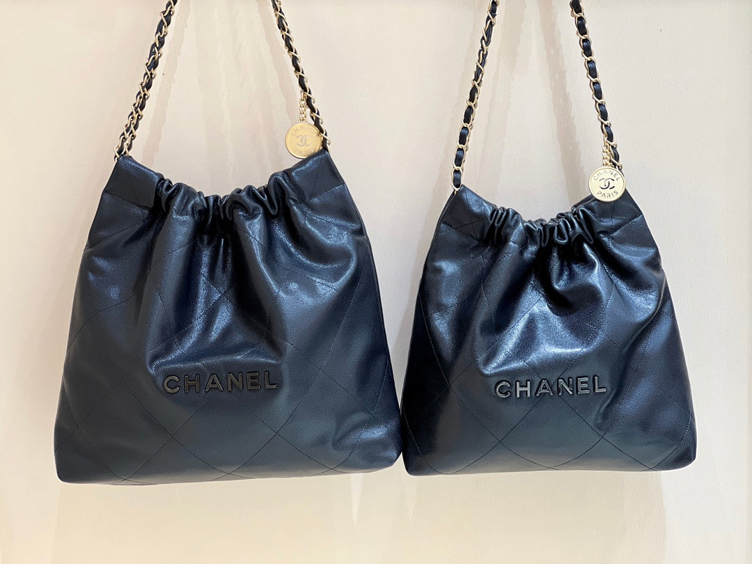 小香家-Chanel 22號手袋 魚子醬皮黑金色 中號