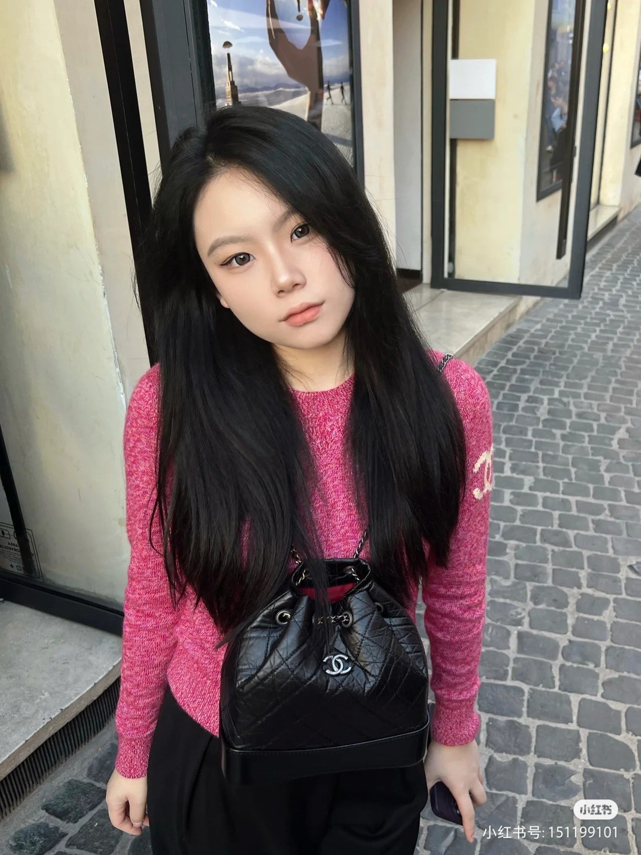 小香家-Gabrielle 流浪雙肩包 鴛鴦鍊條 黑色