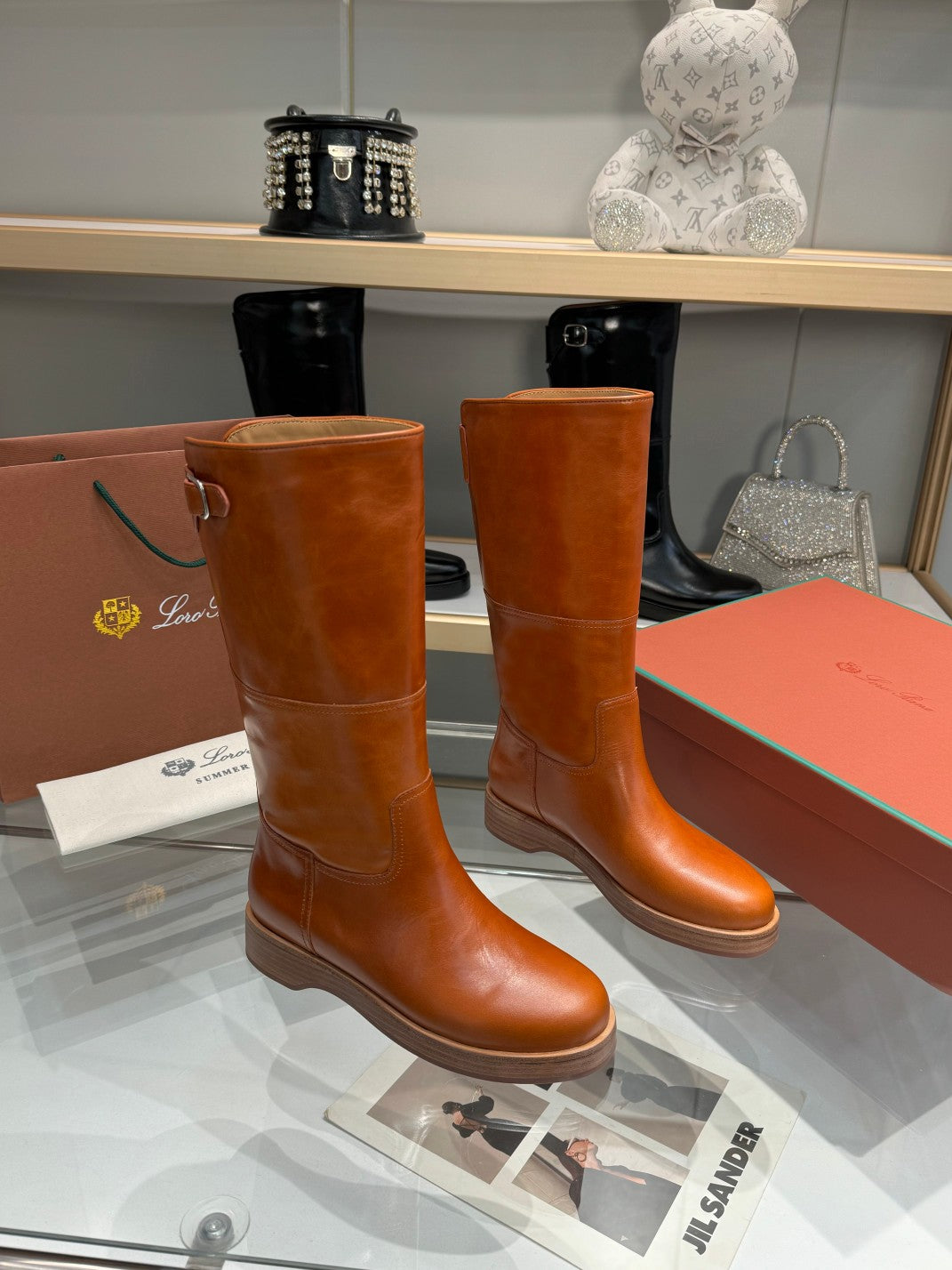L-Piana-2024牛皮長靴 酒紅色