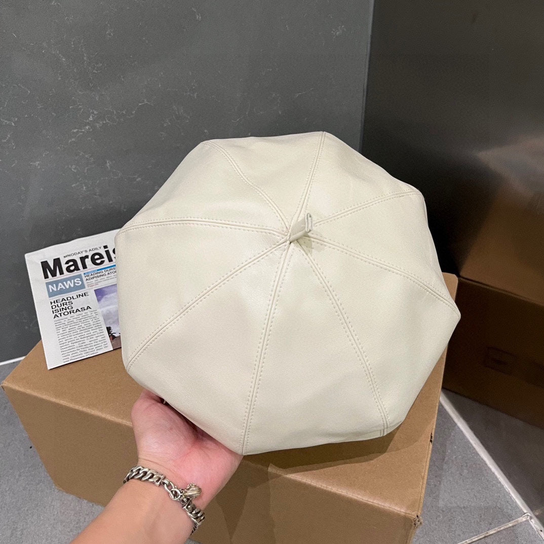 小愛款-高級皮質感畫家帽 白色