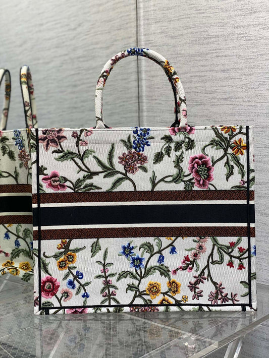 迪D家 Book Tote 刺繡字母白花 大號41.5cm