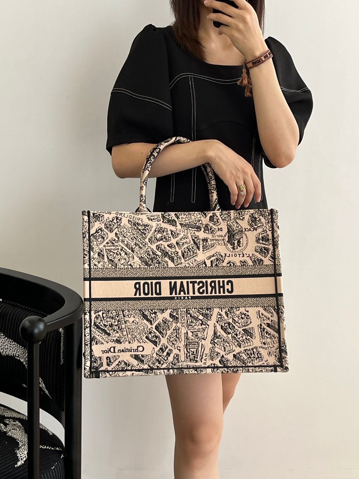 迪D家-2023春夏新款 Tote 巴黎地圖杏色 大號