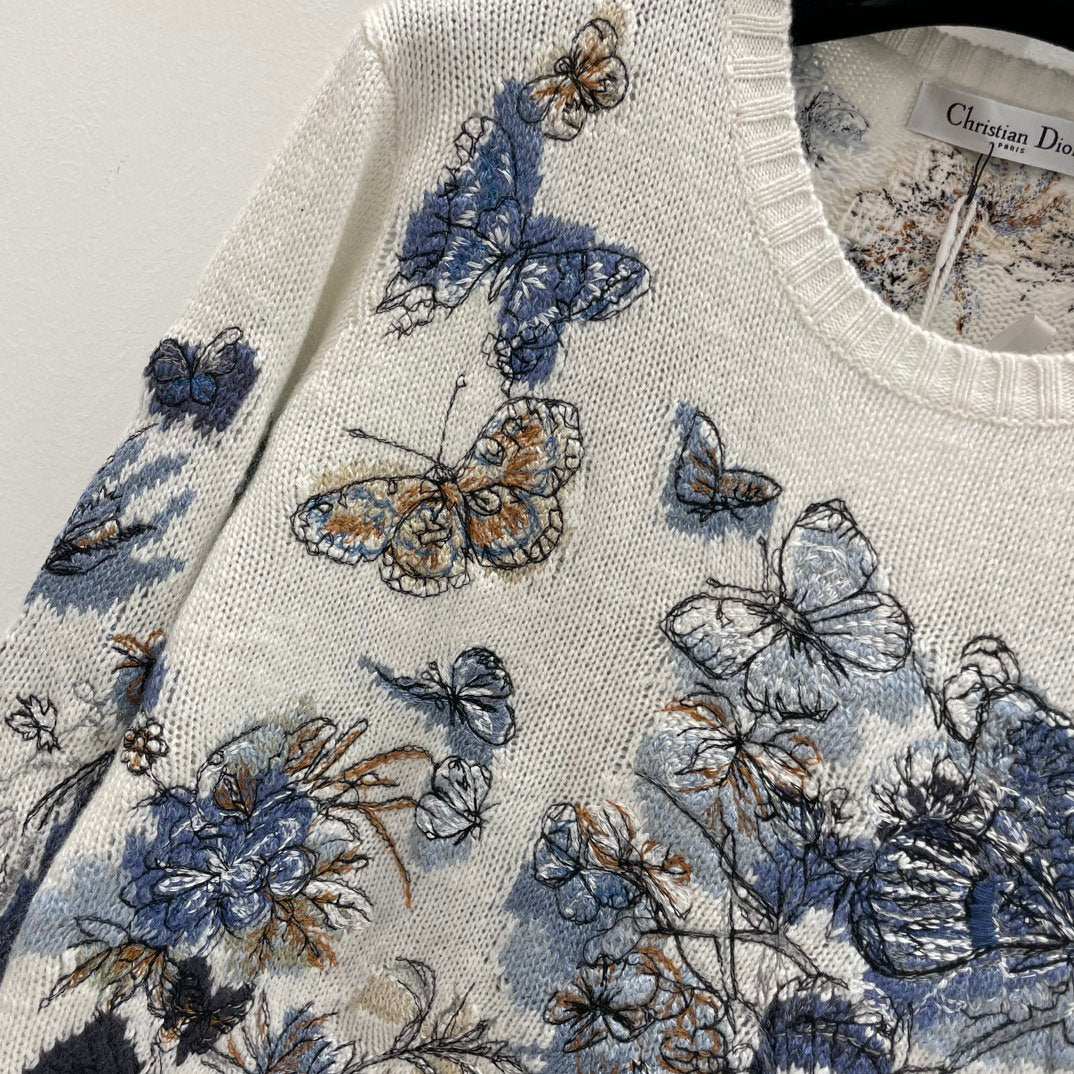 迪D家-2403 新品滿繡蝴蝶花卉羊絨刺繡套頭衫