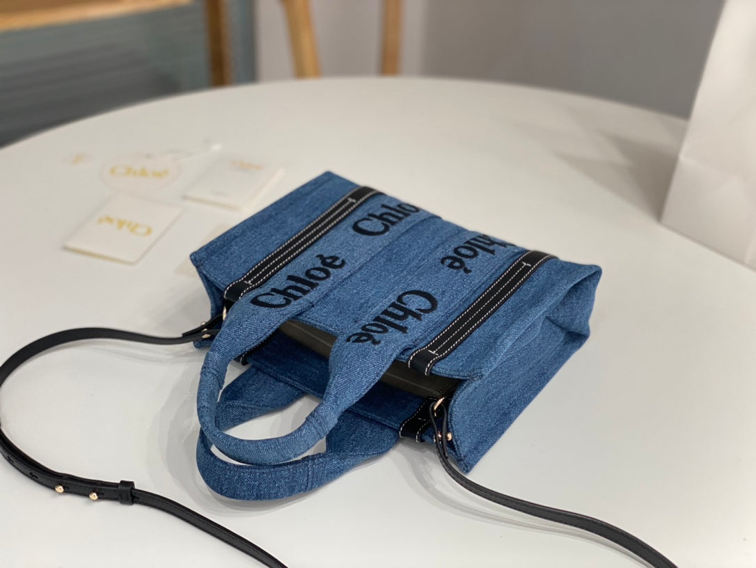 克羅C-2023年早春新款 Woody托特包 丹寧牛仔藍 小號