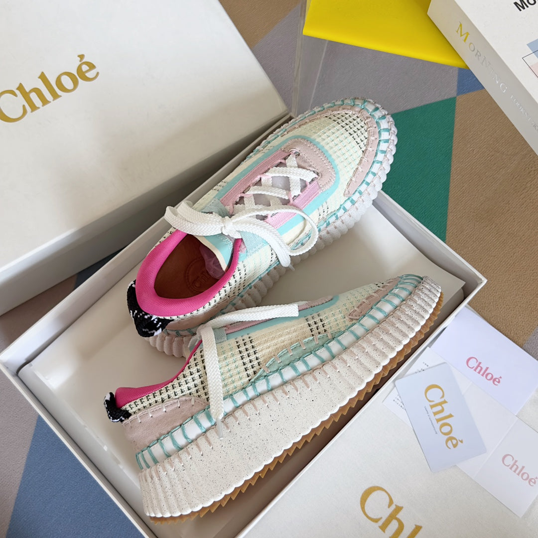 克羅C-Nama sneaker彩虹系列 網面拼色休閒運動鞋 白粉色