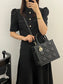 熱銷款 迪D家-2024春夏系列 Book Tote  菱格紋牛皮 黑色 小號