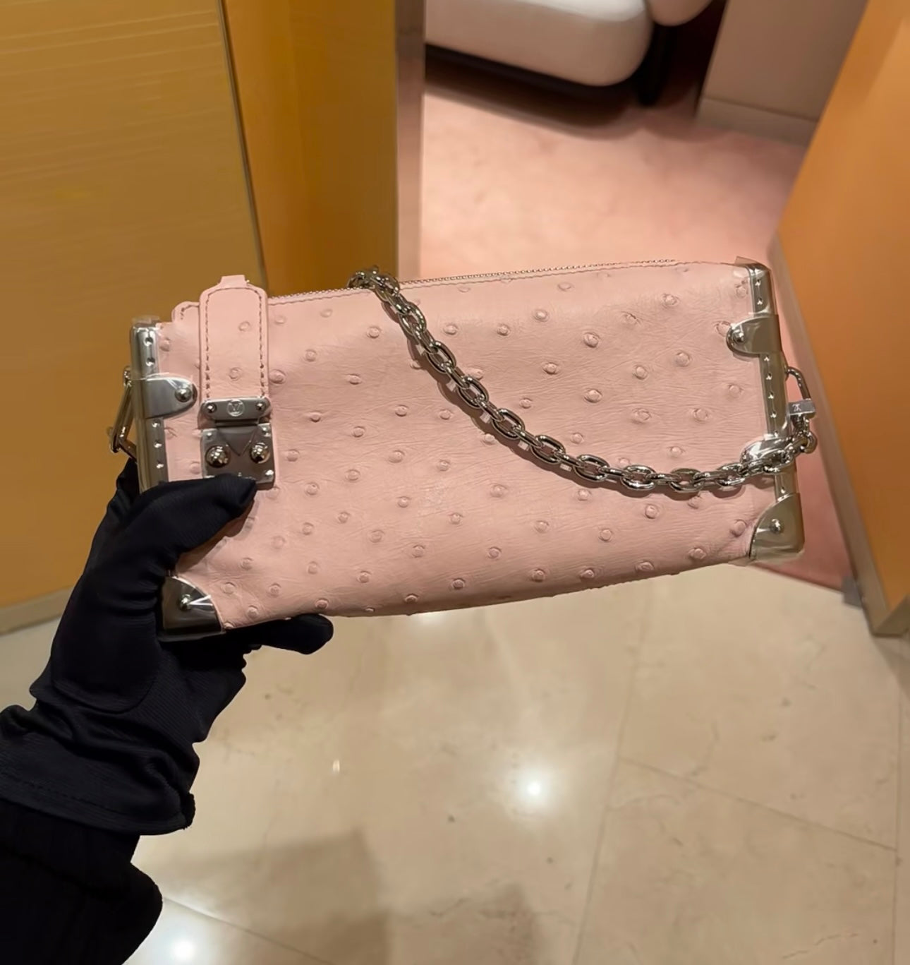 M25445  路L家-SLIM SIDE TRUNK鍊條包 粉色