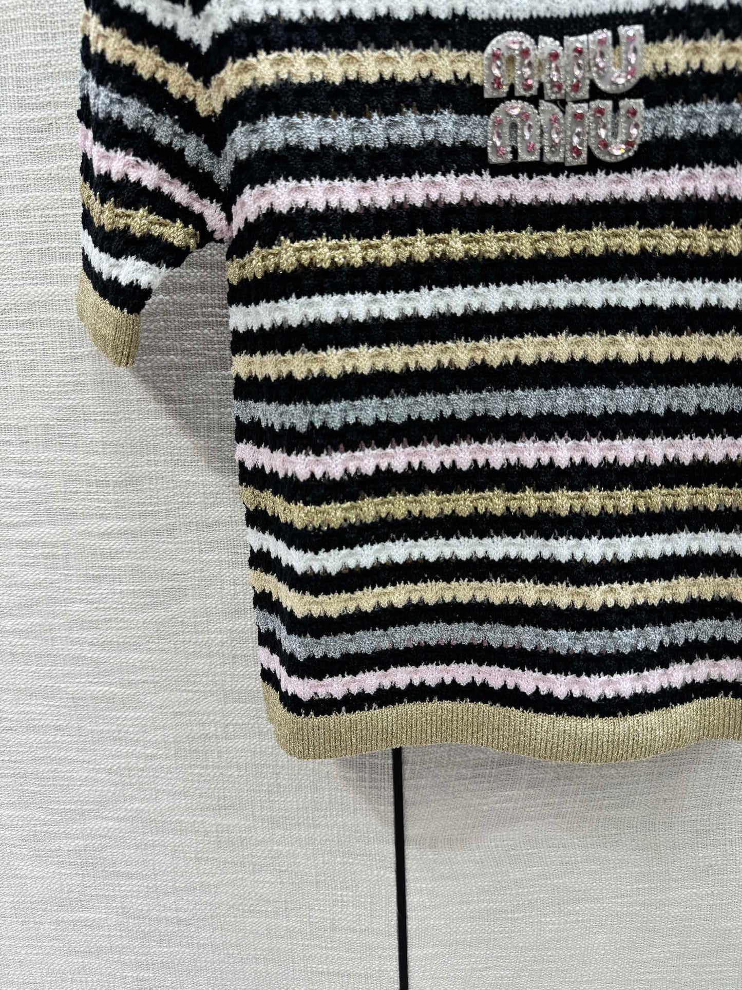 穆M家-2404 撞色條紋針織短袖 黃色