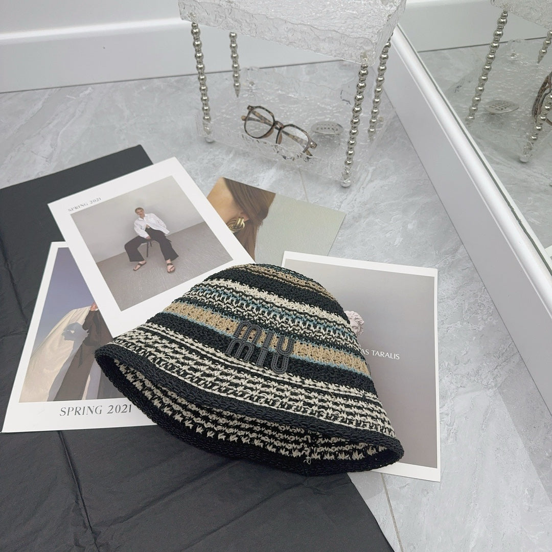 穆m家-雙色鏤空編織漁夫帽