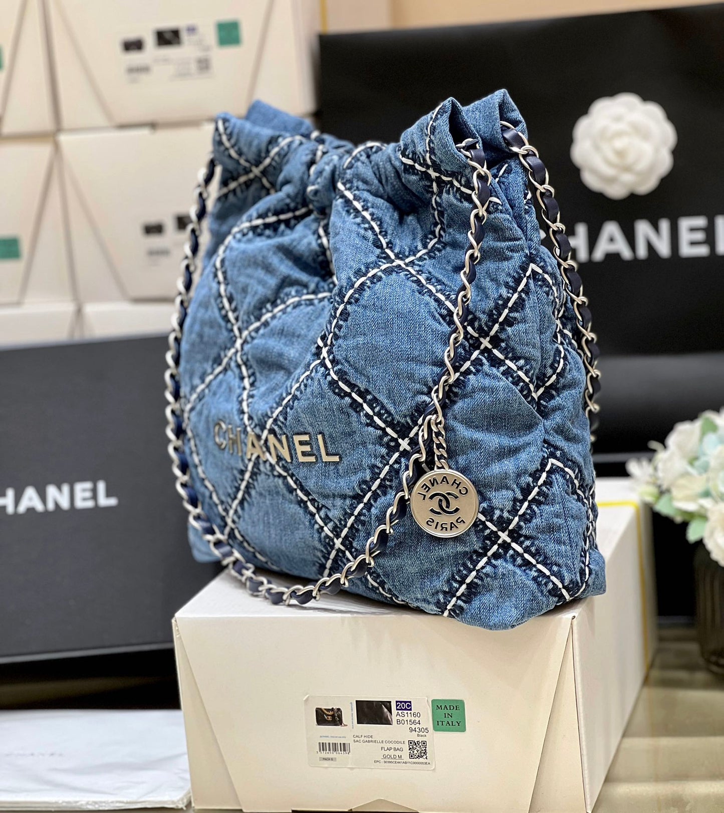 小香家-春夏新款 Chanel 22號手袋 菱格紋縫線牛仔布