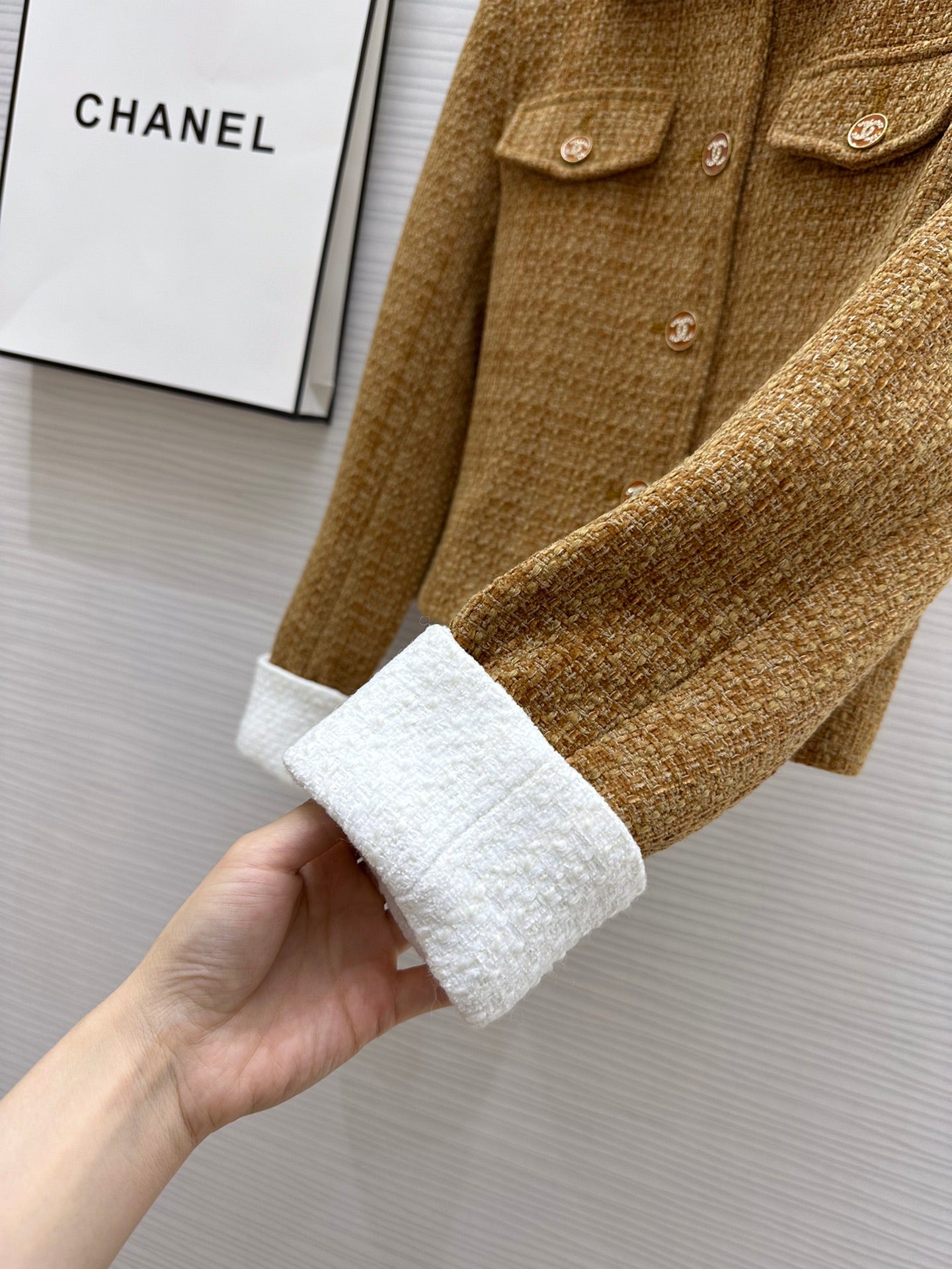 小香家-2403 24早春新款撞色袖子裝飾呢子外套