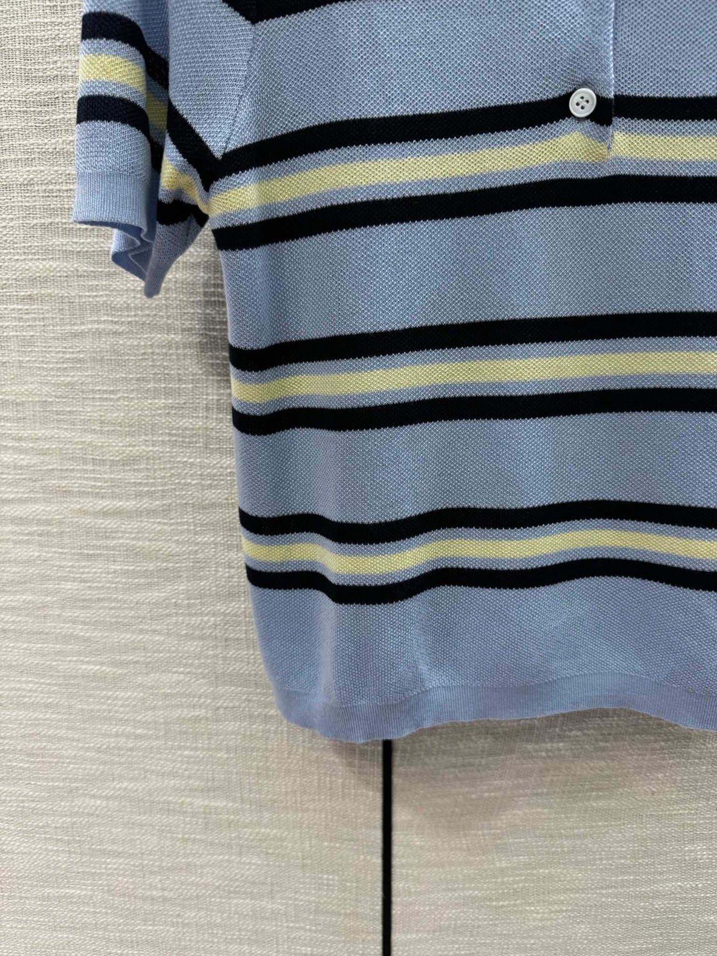 穆M家-2404 撞色條紋polo領針織短袖 藍色