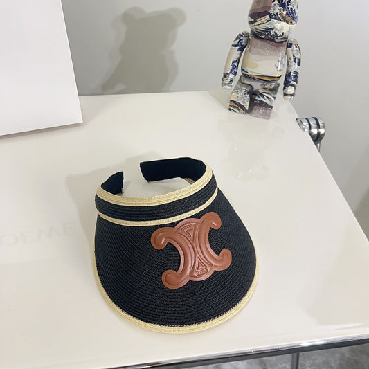 穆M家-2024夏季新款皮革Logo遮陽帽 黑色