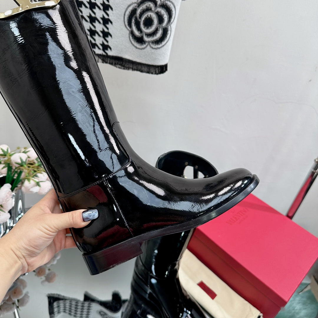 范倫V-2023秋冬新款 V標粗跟長靴 黑色