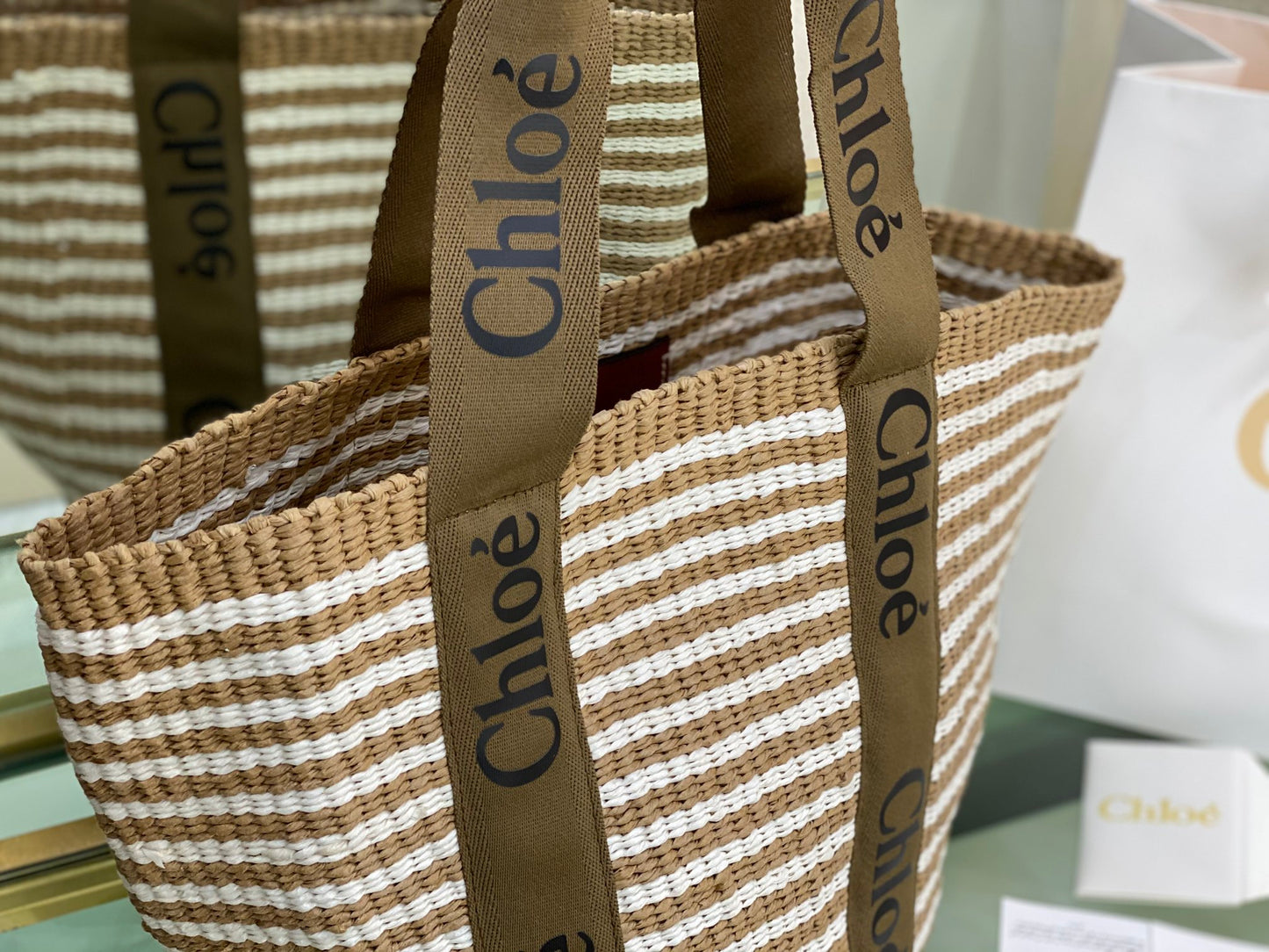 克羅C-Large Woody Basket 條紋咖啡色 大號