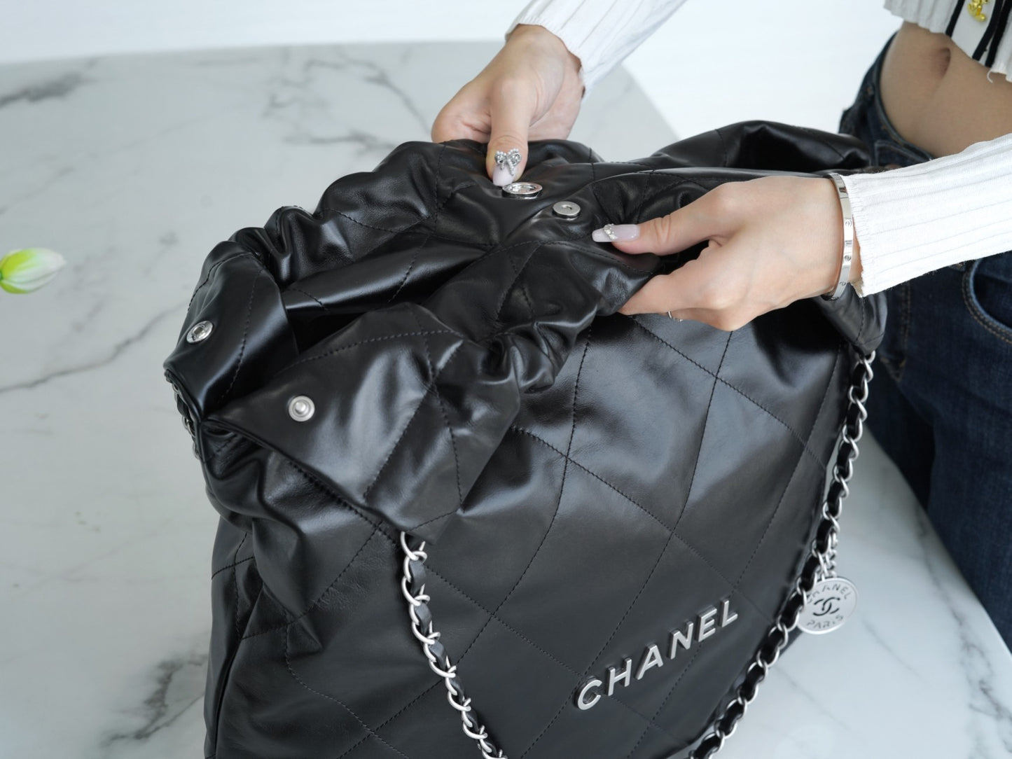 小香家-Chanel 22號手袋 黑銀色大號