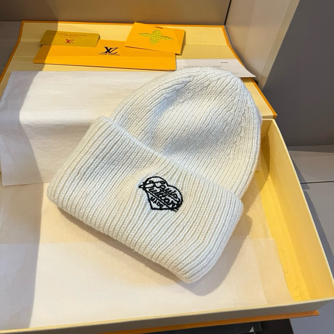 路L家-刺繡針織帽 白